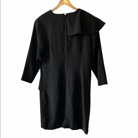 VINTAGE Black Ruffle Long Sleeve Square Neck Dress - Picture 2 of 8